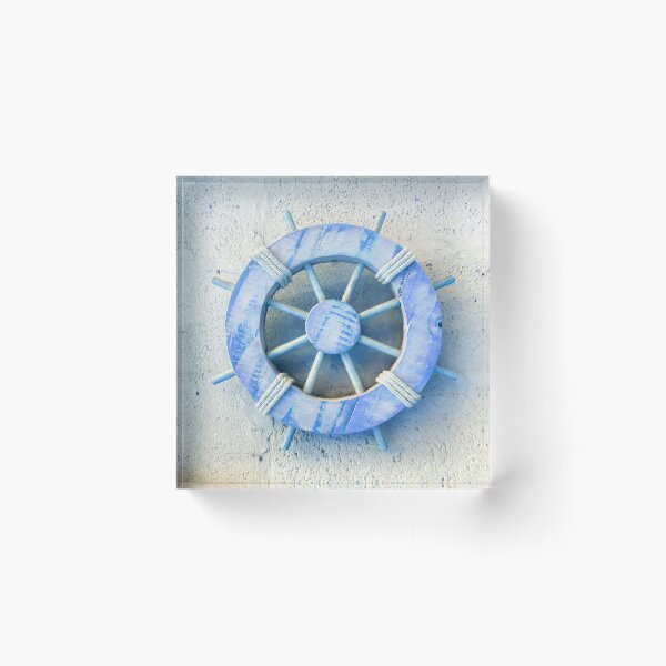 Item preview, Nautical Décor Blue Wooden Ship's Wheel (photo of) on Light Grey designed and sold by Beachy.