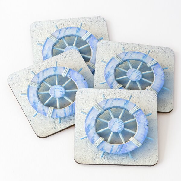 Item preview, Nautical Décor Blue Wooden Ship's Wheel (photo of) on Light Grey designed and sold by Beachy.