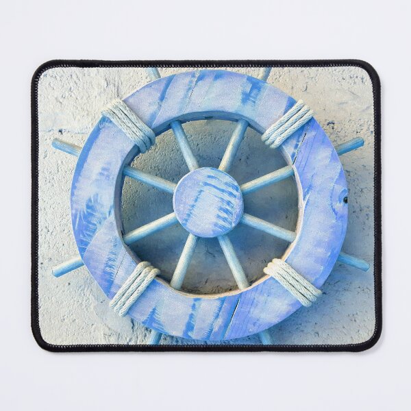 Item preview, Nautical Décor Blue Wooden Ship's Wheel (photo of) on Light Grey designed and sold by Beachy.