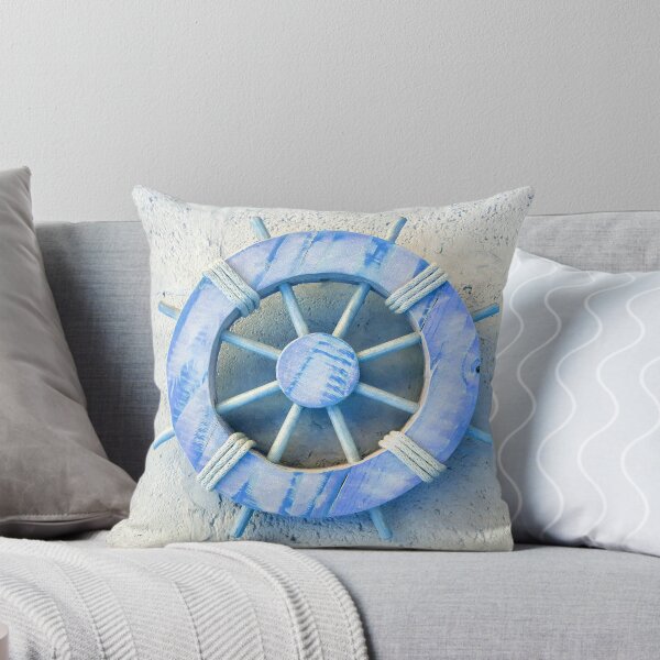Item preview, Nautical Décor Blue Wooden Ship's Wheel (photo of) on Light Grey designed and sold by Beachy.