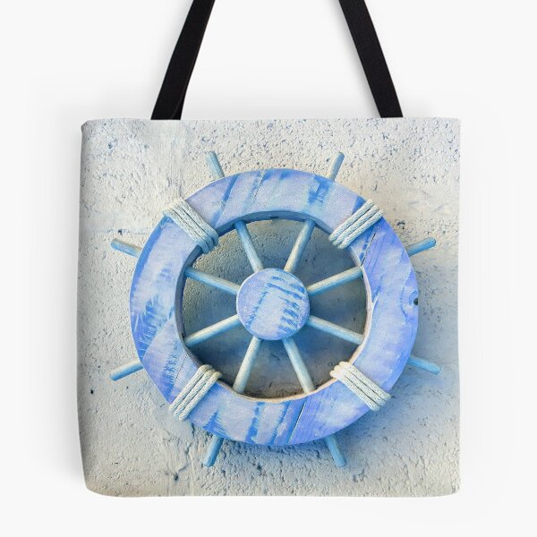 Item preview, Nautical Décor Blue Wooden Ship's Wheel (photo of) on Light Grey designed and sold by Beachy.
