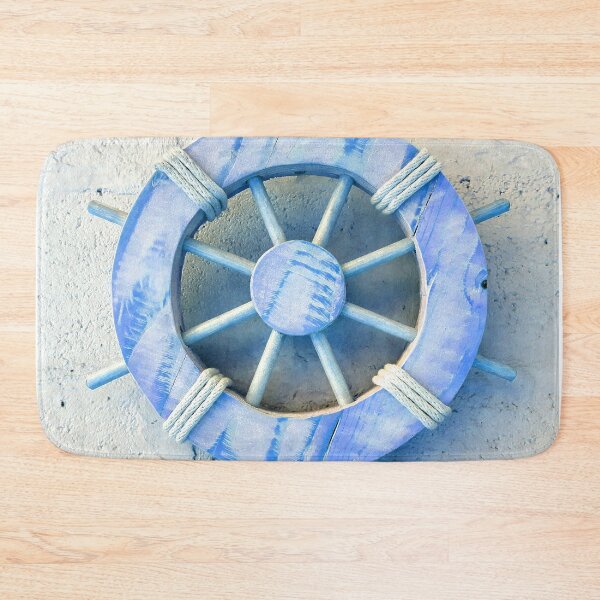 Item preview, Nautical Décor Blue Wooden Ship's Wheel (photo of) on Light Grey designed and sold by Beachy.