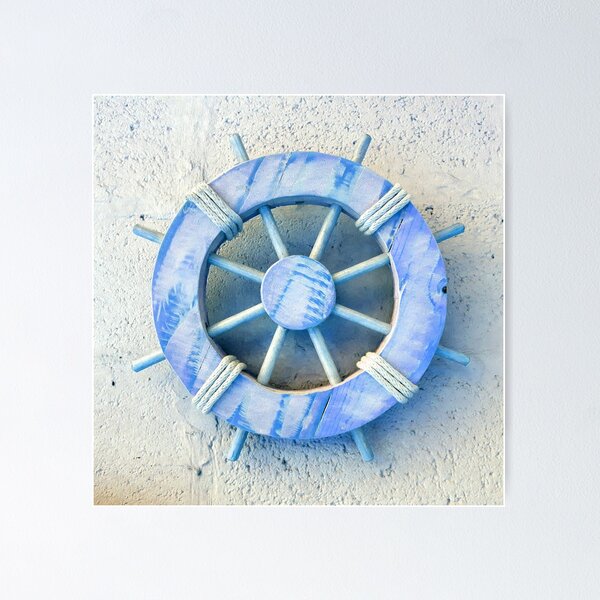 Item preview, Nautical Décor Blue Wooden Ship's Wheel (photo of) on Light Grey designed and sold by Beachy.