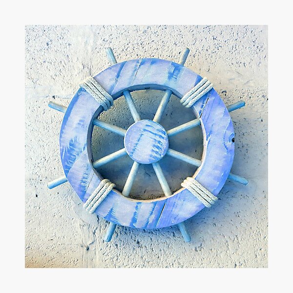 Item preview, Nautical Décor Blue Wooden Ship's Wheel (photo of) on Light Grey designed and sold by Beachy.