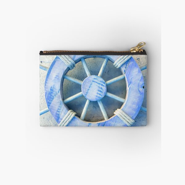 Item preview, Nautical Décor Blue Wooden Ship's Wheel (photo of) on Light Grey designed and sold by Beachy.