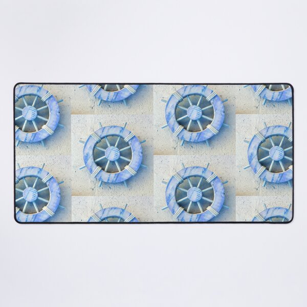 Item preview, Nautical Décor Blue Wooden Ship's Wheel (photo of) on Light Grey designed and sold by Beachy.