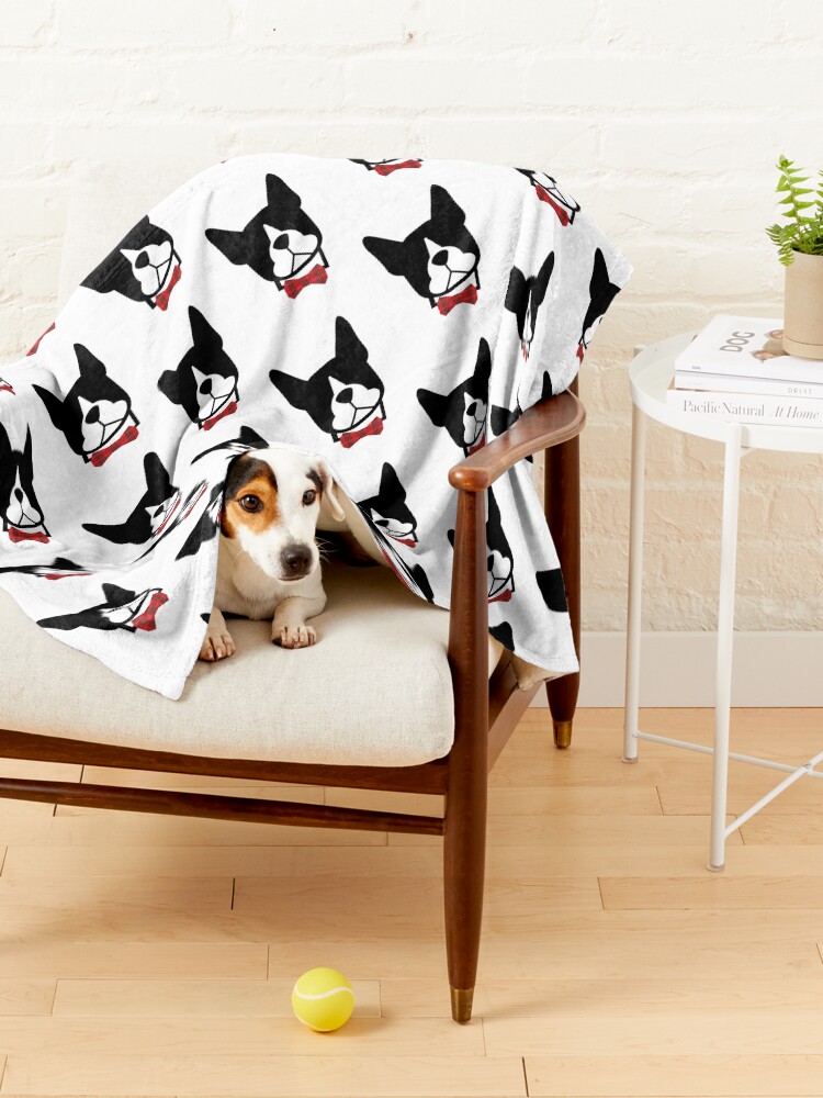 Alternate view of Classic Boston Terrier head tilt with bowtie - Boston Terrier gifts Pet Blanket