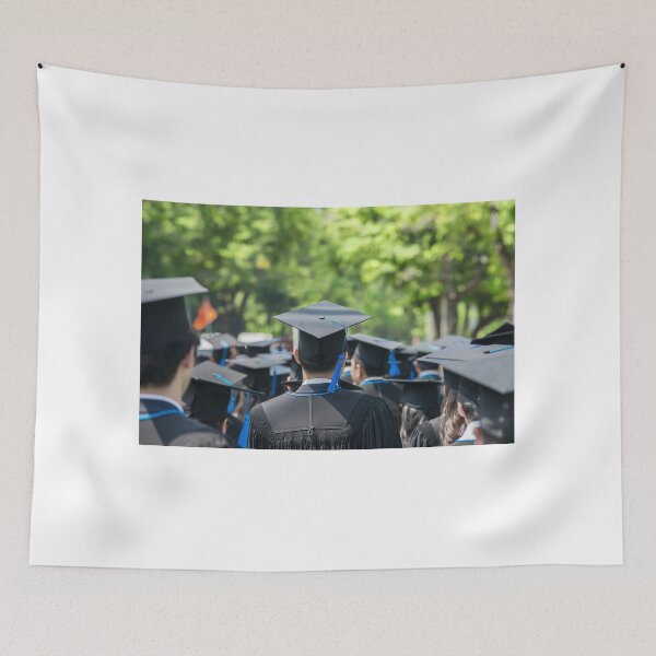Item preview, Classmates walking on campus boulevard graduating with bachelor caps background at dusk designed and sold by zenger2021.
