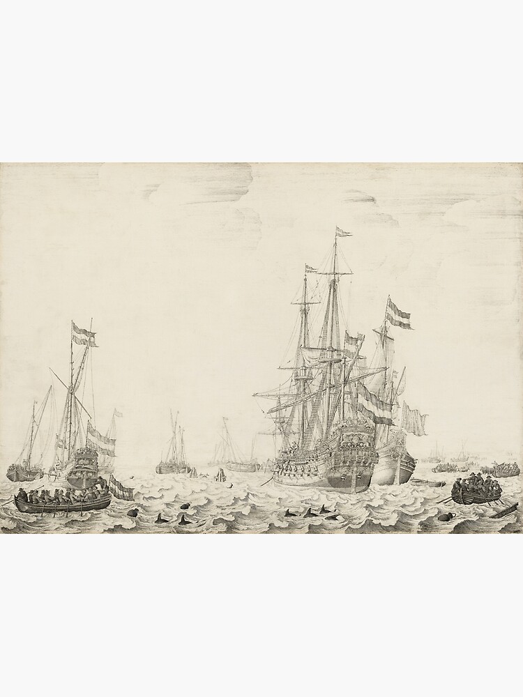 Lámina metálica «Barcos holandeses cerca de la costa Pintura al óleo