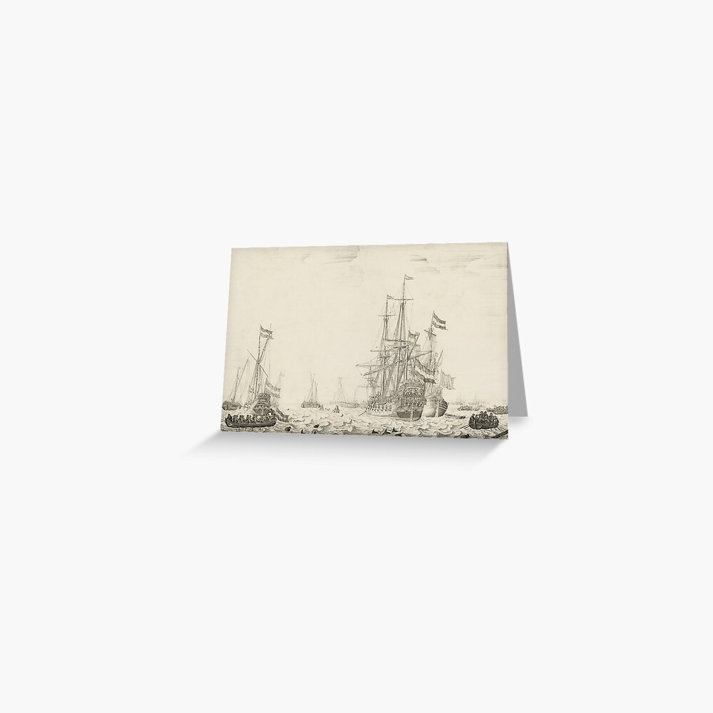 Dutch Ships near the Coast Oil Painting by Willem van de Velde the Elder Greeting Card