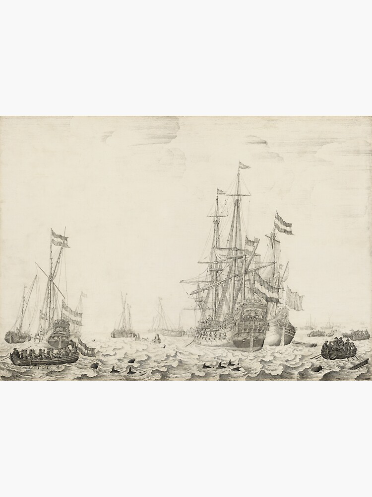 Dutch Ships near the Coast Oil Painting by Willem van de Velde the Elder by podartist