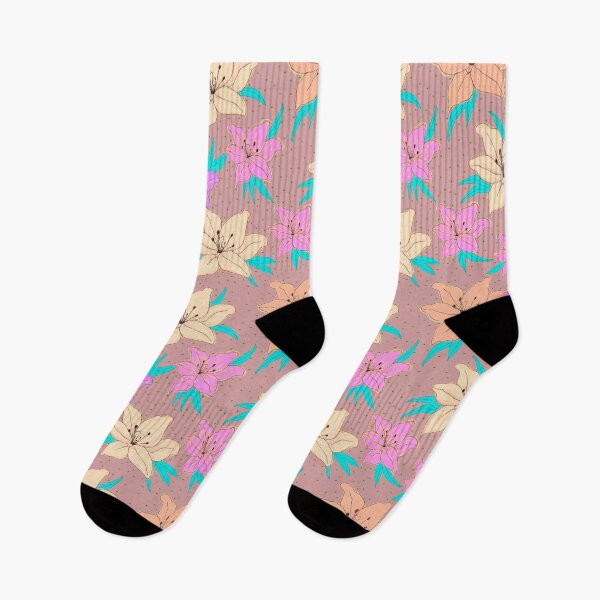 Item preview, Lily flower print on polka dot background designed and sold by IlustraDeni.