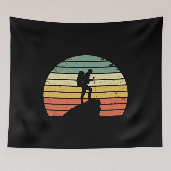 Item preview, Vintage Hiking Hiker On Rock Retro Sunset Silhouette designed and sold by BennetJaco.