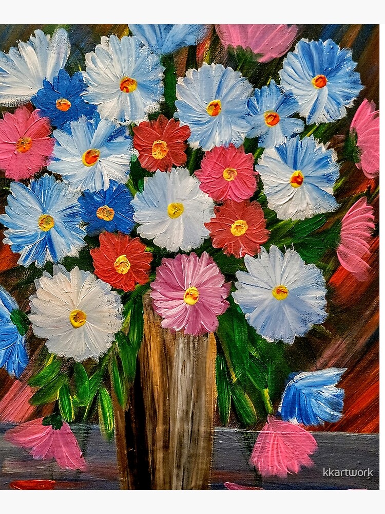Stunning bouquet of mixed abstract flowers in a vintage gold vase by kkartwork