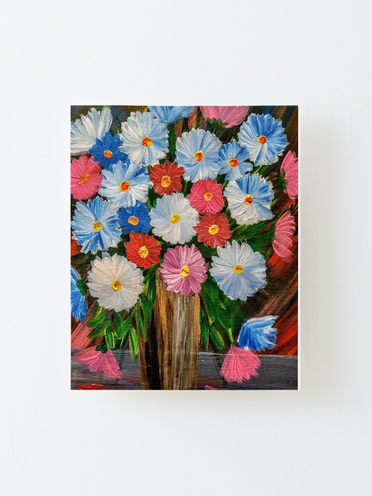 Alternate view of Stunning bouquet of mixed abstract flowers in a vintage gold vase Mounted Print