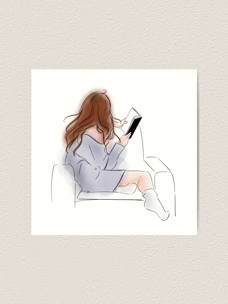Girl Lounging On Couch Reading Book Art Print By Fionangg Redbubble