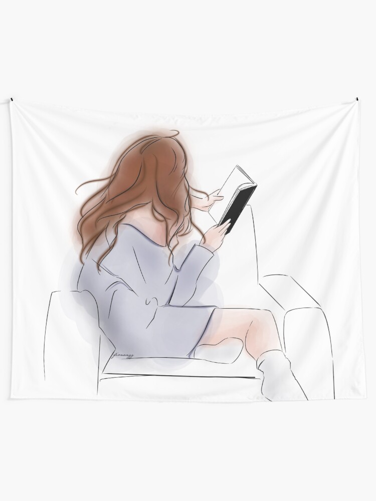 Girl Lounging On Couch Reading Book Tapestry By Fionangg Redbubble