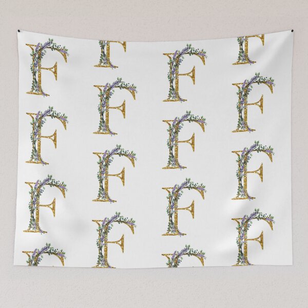 Item preview, The Alphabet | The letter “F”| romantic Eucalyptus and Lavender floral illustration | floral Monogram | gold glitter alphabet  designed and sold by hollycooper.