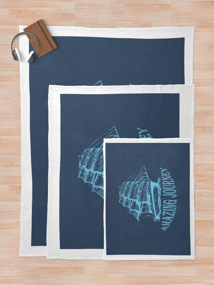Alternate view of Amazing Journey Creative Blue Color Ship Art Work Throw Blanket
