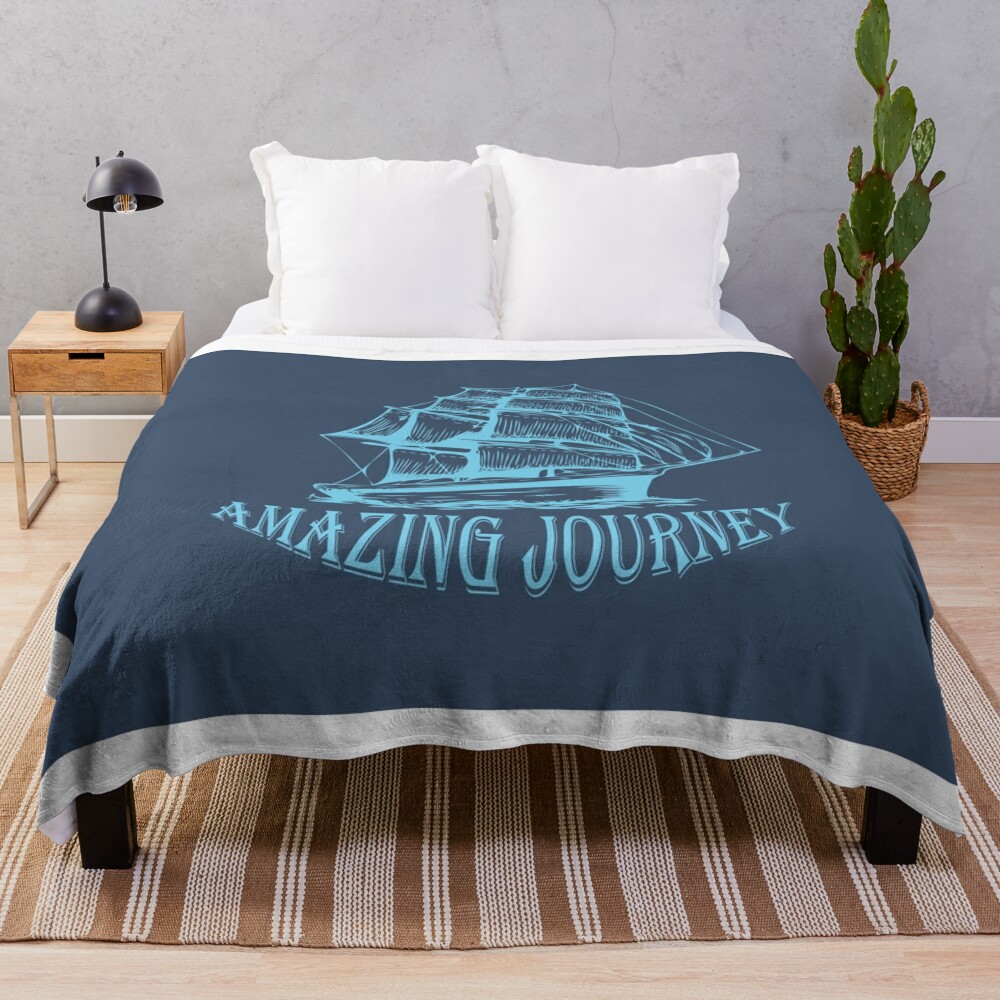 Amazing Journey Creative Blue Color Ship Art Work   Throw Blanket