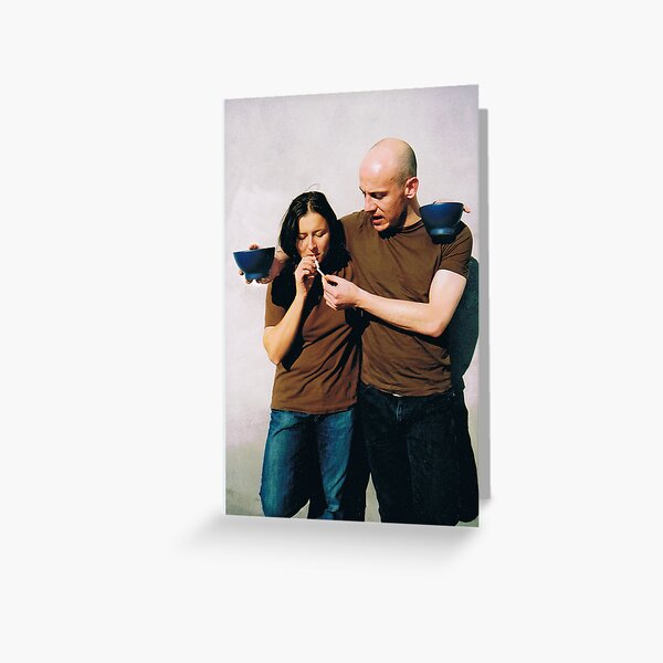 Brown shirts blue bowls and 2 smokes Greeting Card