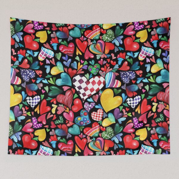 Item preview, Romantic Hearts Pattern - on black designed and sold by NPrintsDesign.