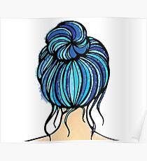 Blue Bun Hair Poster