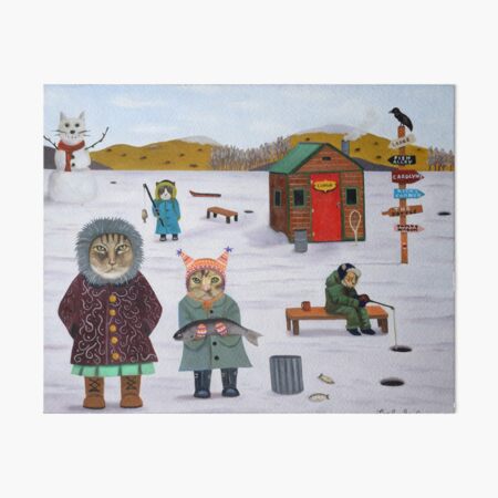 Children Ice Fishing Art Board Prints for Sale