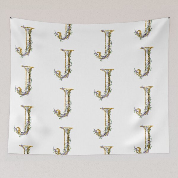 Item preview, The Alphabet | The letter “J”| romantic Eucalyptus and Lavender floral illustration | floral Monogram | gold glitter alphabet  designed and sold by hollycooper.