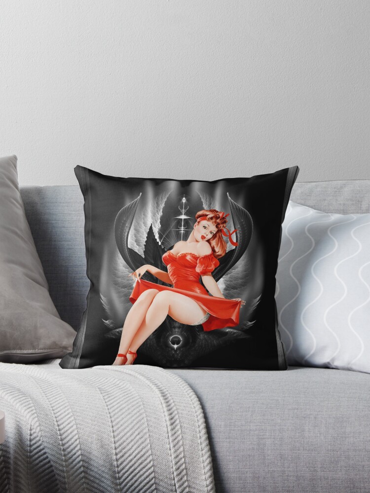 Beauty Parade February 1949 by Peter Driben - A Beauty In Red, In Trouble 2 Beauty Parade February 1949 by Peter Driben Remastered Vintage Art Xzendor7 Reproductions Floor Pillow