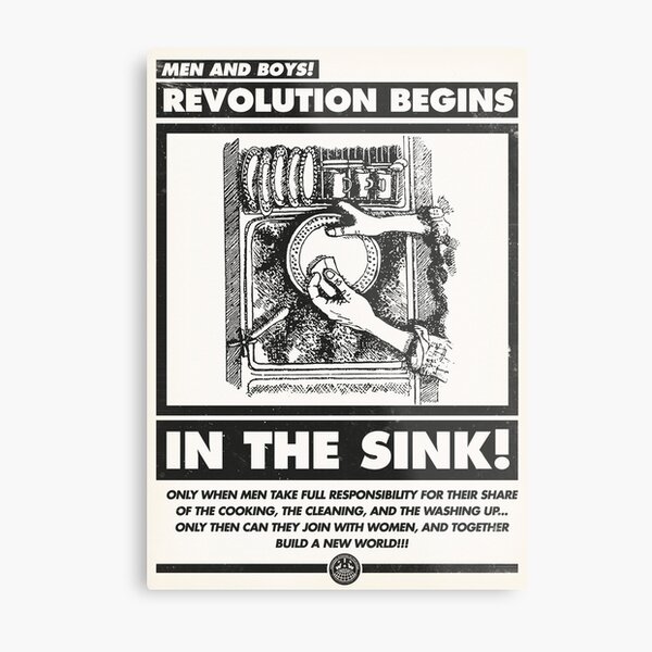 Hombres y niños: ¡la revolución comienza en el fregadero! (IWW Vector Recreation, procede a IWW) Lámina metálica