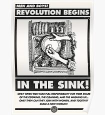 Men and Boys: Revolution Begins in the Sink! (IWW Vector Recreation, Proceeds to IWW) Poster