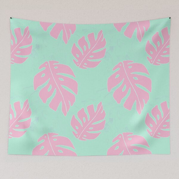 Item preview, Pink and Mint Monstera Leaf Pattern designed and sold by Julie Erin Designs.