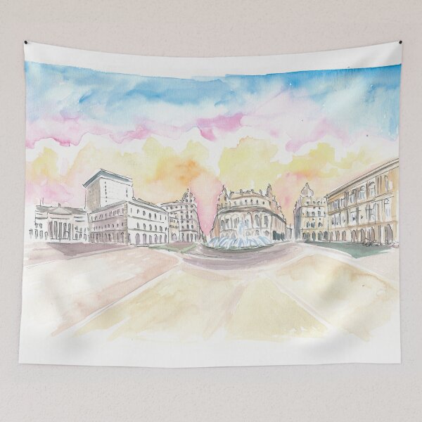 Item preview, Genoa Italy Main Square Piazza at Sunrise designed and sold by artshop77.
