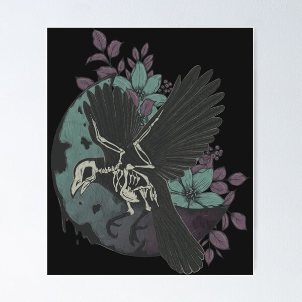 Item preview, Crow skeleton and moon   designed and sold by Rosabellaz.