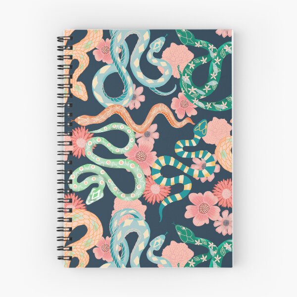 Aperçu de l'œuvre Serpents floraux sur bleu foncé créée et vendue par Papergrape.