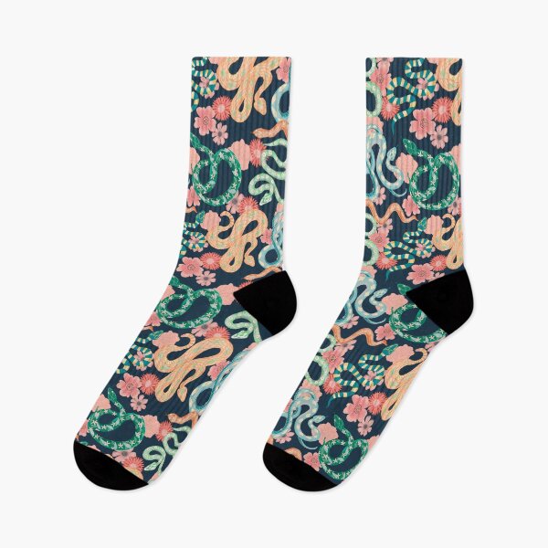 Artikelvorschau, Blumenschlangen auf Dunkelblau entworfen und verkauft von Papergrape.