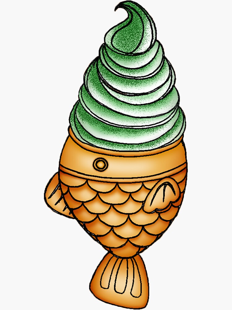 "Green Tea Matcha Ice Cream Fish Cone" Sticker by yazonlin Redbubble