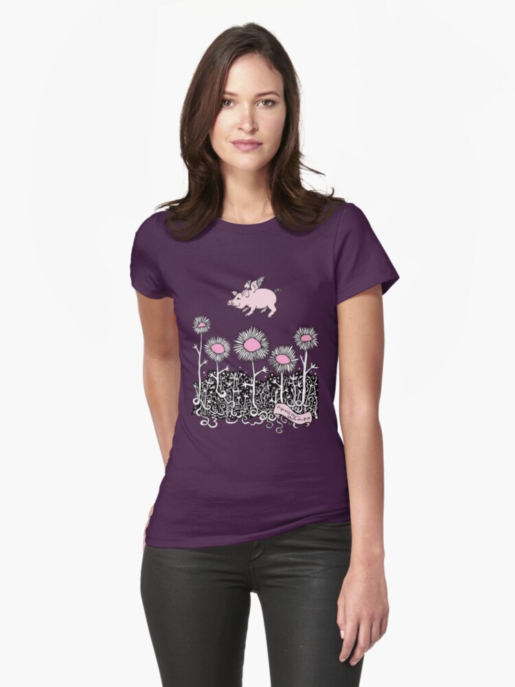 Thumbnail 1 of 3, Fitted T-Shirt, Pigs will Fly designed and sold by AnitaInverarity.