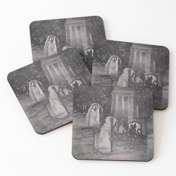 Item preview, Ghostly Mausoleum Cemetery Halloween Charcoal Art designed and sold by CreepyKaleidopi.