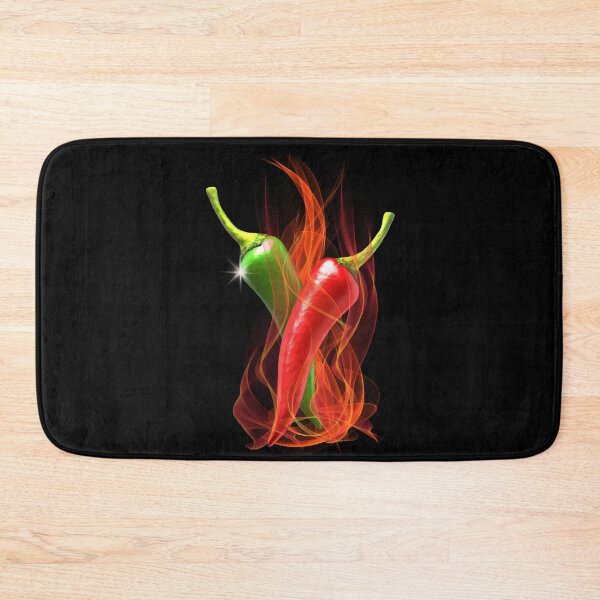 Item preview, Burning Chilli Peppers..A dramatic design using red and green spicy chilli peppers and hot flames set against a black background designed and sold by Wonder & Whimsy.