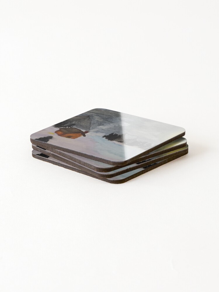 Thumbnail 4 of 5, Coasters (Set of 4), Nighttime Cabin designed and sold by JavaDraws.