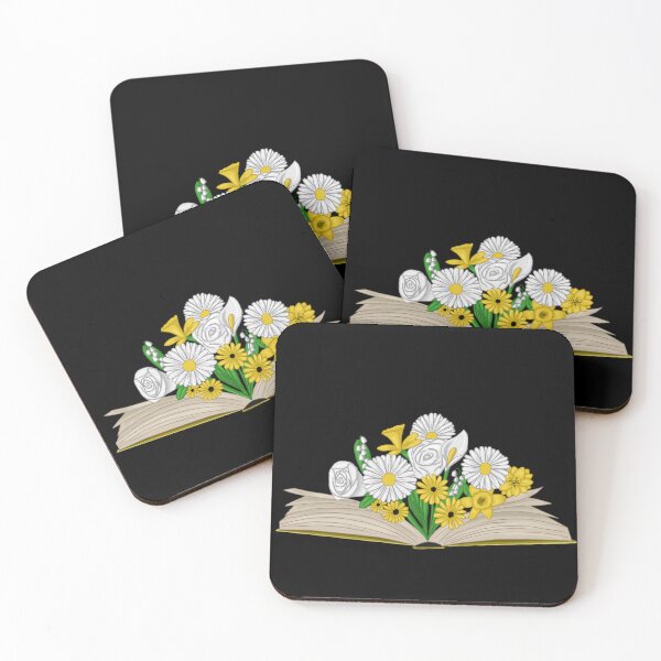 Item preview, Open Book with Yellow and White Flowers (Black Background) designed and sold by an-open-book.
