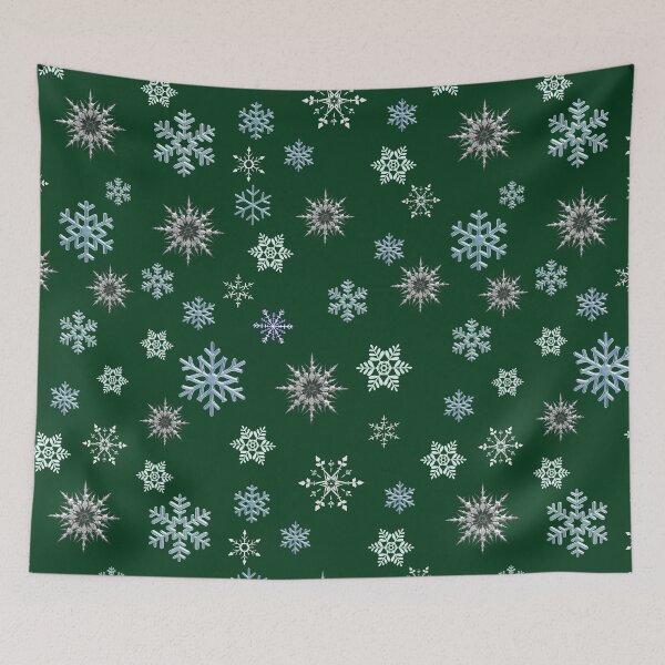 Item preview, Snowflakes on green background, regular grid design. designed and sold by imyournightmare.