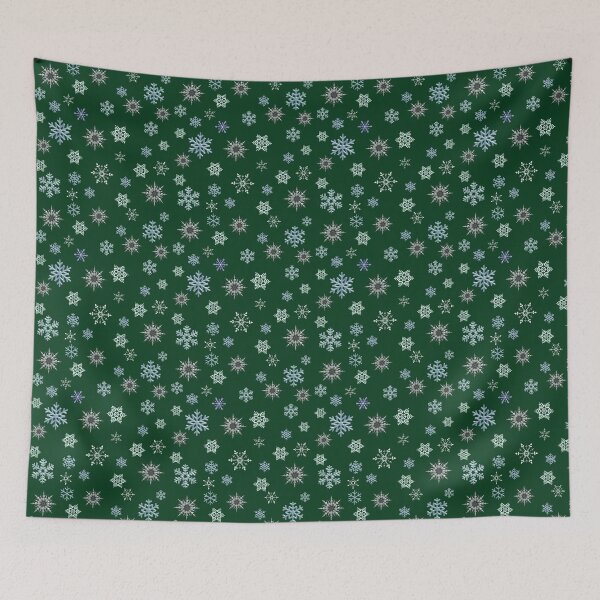 Item preview, Snowflakes on green background, regular grid design. Small flakes. designed and sold by imyournightmare.