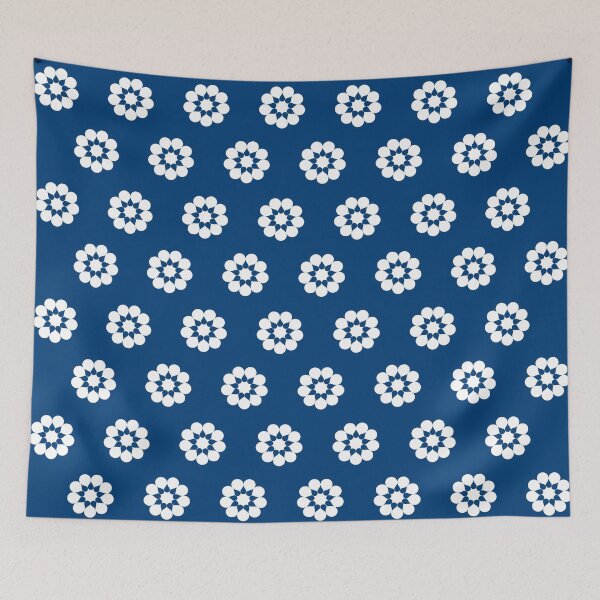 Item preview, White Flower Blossoms On Rotary Blue Background designed and sold by burbankdesigns.