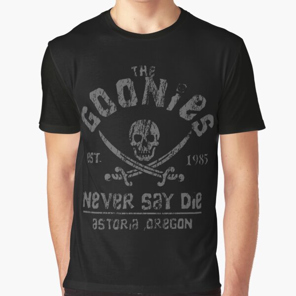 The Goonies - Never Say Die - Grey on Black Graphic T-Shirt