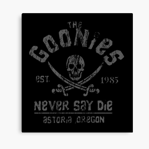 The Goonies - Never Say Die - Grey on Black Canvas Print