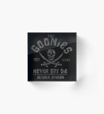 The Goonies - Never Say Die - Grey on Black Acrylic Block