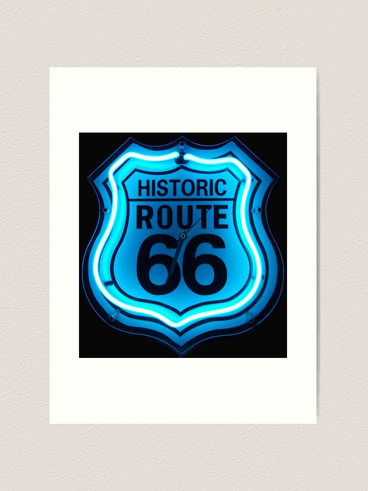 Historic Route 66 Blue Neon Sign | Art Print